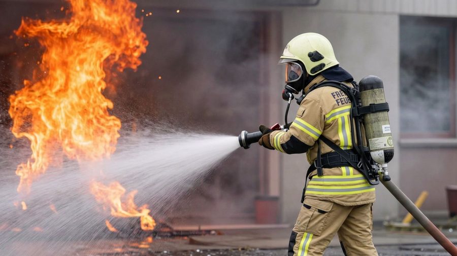Feuerwehrmann mit Atemschutzgerät im Einsatz – arbeitsmedizinische Untersuchung G26.3